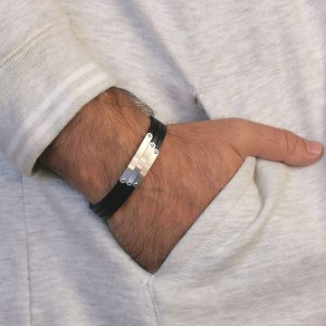 Armband Leder mit drei Gravurplatten - 2368