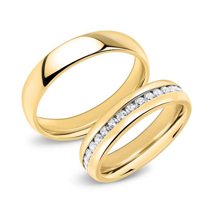 2 Diamant Eheringe Trauringe Verlobungsringe 18 Karat vergoldet & Gravur 